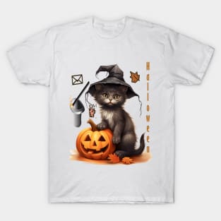 Halloween black cat pumbkins T-Shirt